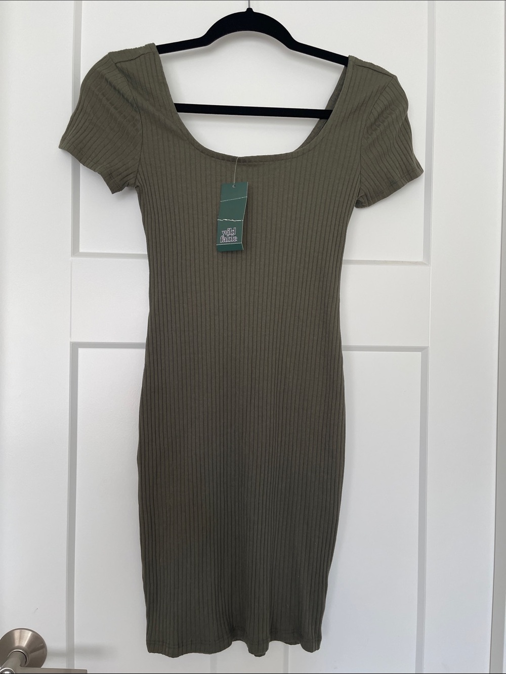NWT Wild Fable Olive Green Ribbed Scoop Neck Bodycon Mini Dress XS